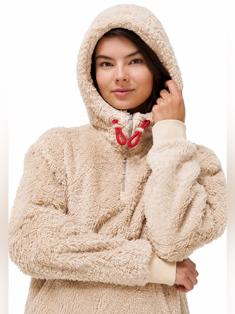Lululemon Oh So Sherpa High Pile 1/4 Zip Pullover Hoodie Sweatshirt 12 Tan